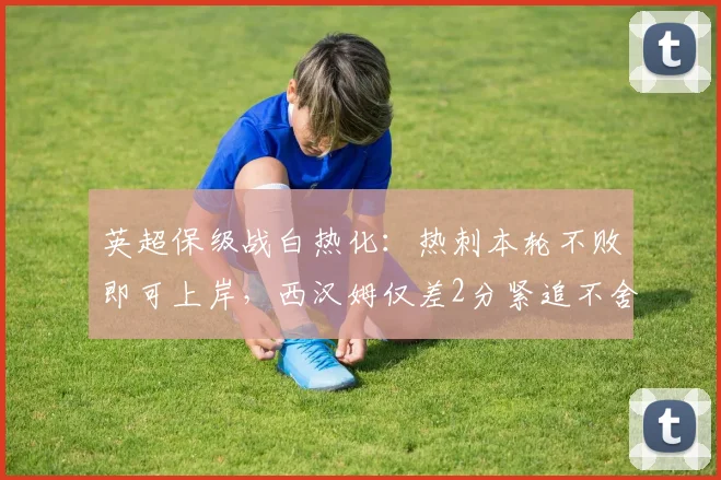 英超保级战白热化：热刺本轮不败即可上岸，西汉姆仅差2分紧追不舍
